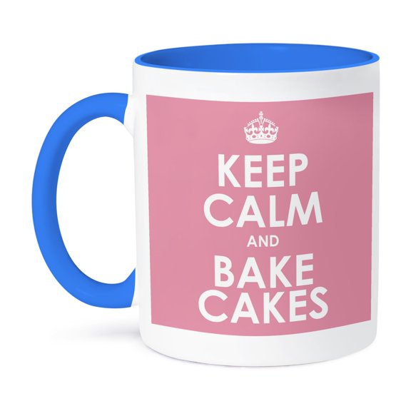 3dRose, Keep calm and bake cakes, 15oz Two-Tone Blue Mug