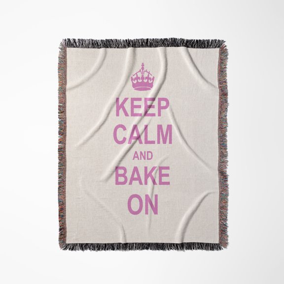 Keep Calm And Bake On - Funny Humor Pink Text Design For Baking Hobbyists Bakers And Bakery Owners, Woven Blanket