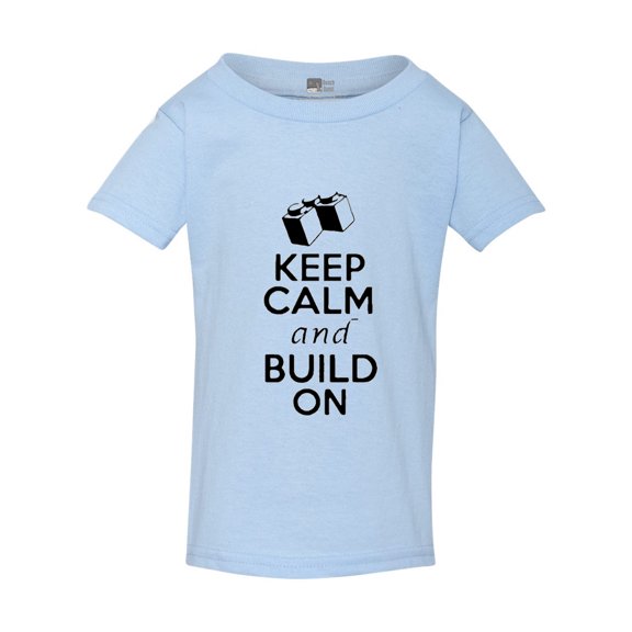 Keep Calm And Build On Construct Bricks Block Funny Toddler Kids T-Shirt Tee