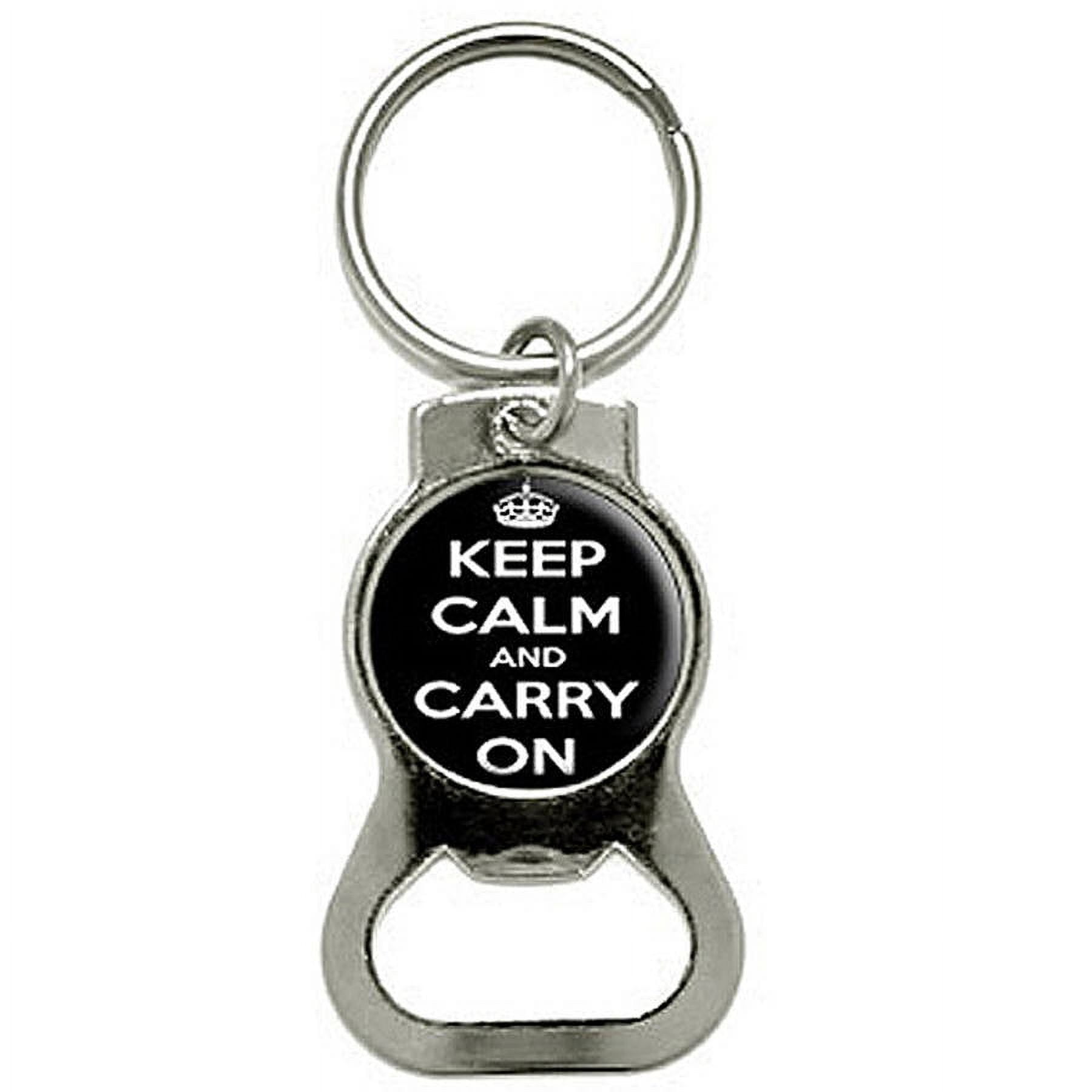 Keep Calm And Carry On Black Bottle Cap Opener Keychain Key Ring