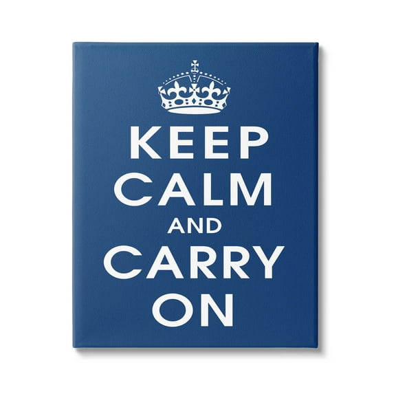 Keep Calm And Carry On Crown Inspirational Graphic Art Gallery Wrapped Canvas Print Wall Art