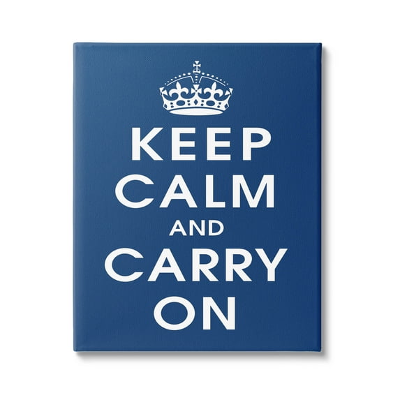 Keep Calm And Carry On Crown Inspirational Graphic Art Gallery Wrapped Canvas Print Wall Art