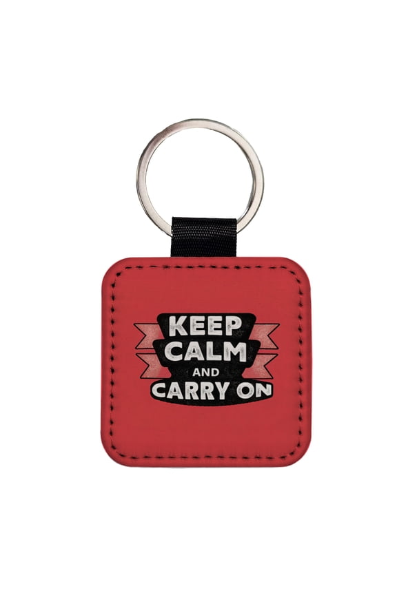 Keep Calm And Carry On Funny Faux Leather Square Keychain