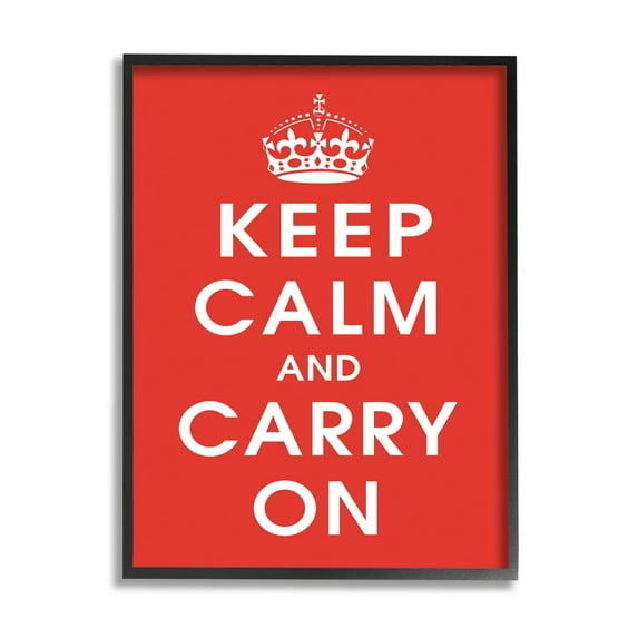 Keep Calm And Carry On Red Phrase Inspirational Graphic Art Black Framed Art Print Wall Art