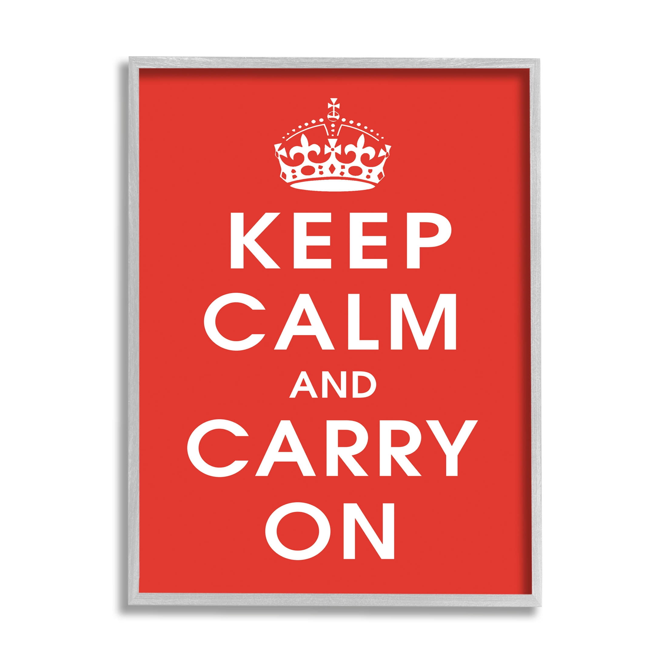Keep Calm And Carry On Red Phrase Inspirational Graphic Art Gray Framed Art Print Wall Art