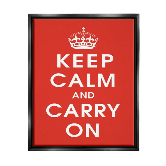 Keep Calm And Carry On Red Phrase Inspirational Graphic Art Jet Black Framed Art Print Wall Art