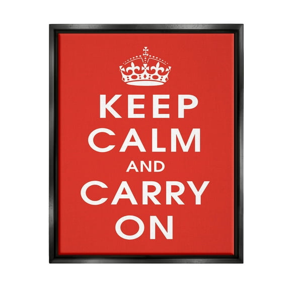 Keep Calm And Carry On Red Phrase Inspirational Graphic Art Jet Black Framed Art Print Wall Art