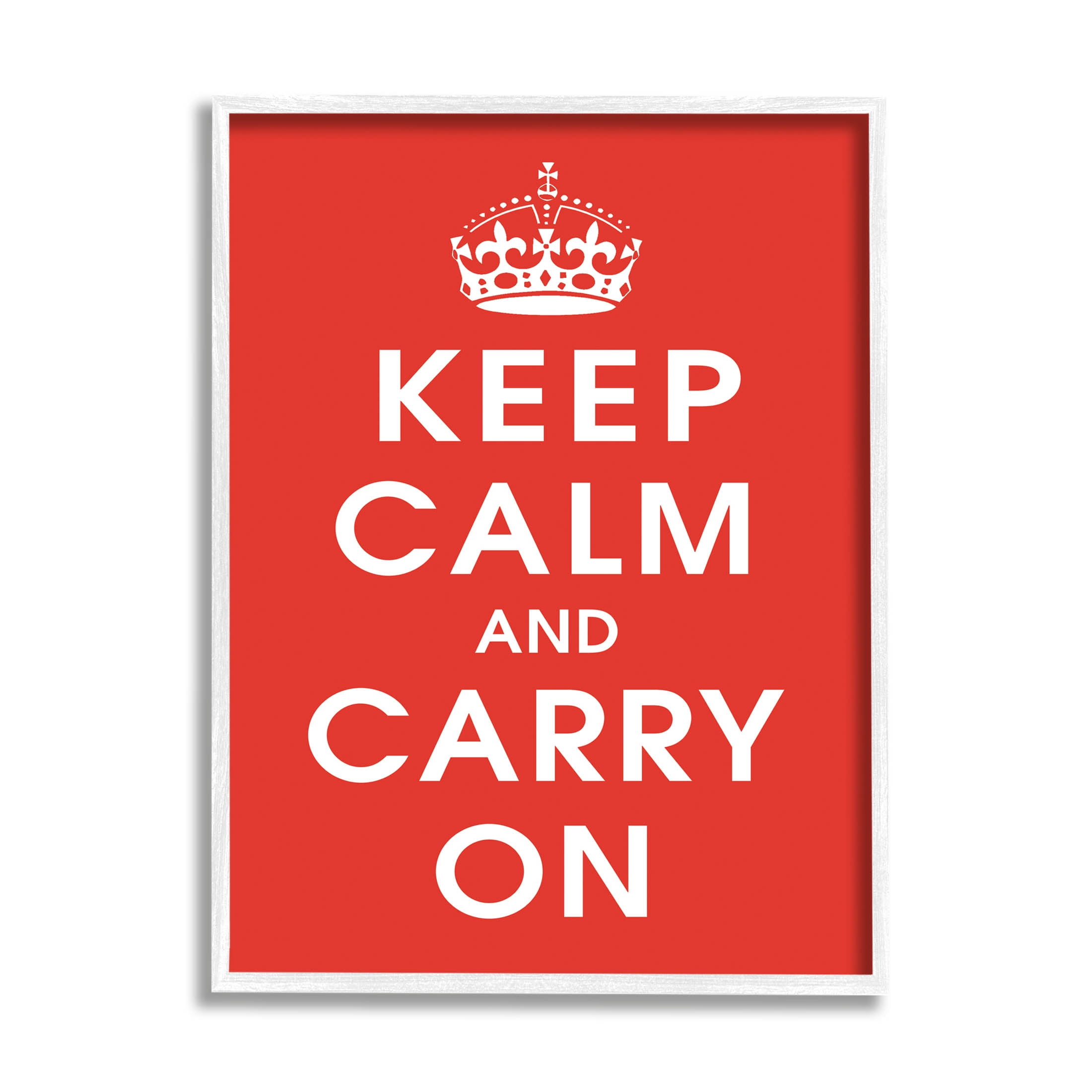 Keep Calm And Carry On Red Phrase Inspirational Graphic Art White Framed Art Print Wall Art