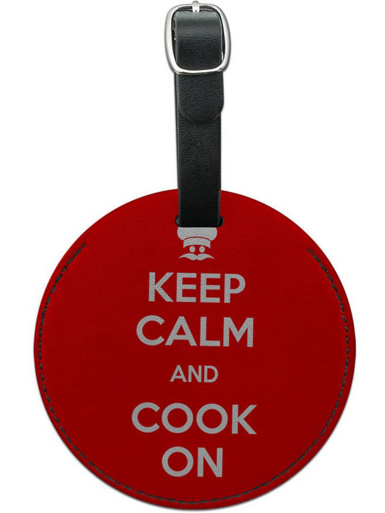 Keep Calm And Cook On Chef Hat Round Leather Luggage ID Tag Suitcase Carry-On - image 1 of 1