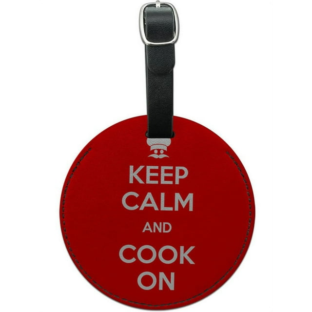 Keep Calm And Cook On Chef Hat Round Leather Luggage ID Tag Suitcase Carry-On