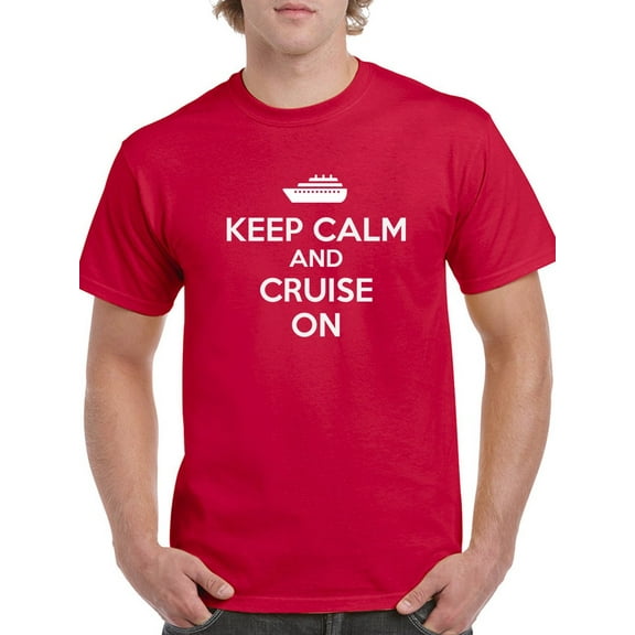 "Keep Calm And Cruise On" Cruise Graphic At Center Chest Men Red T-Shirt, Male Medium