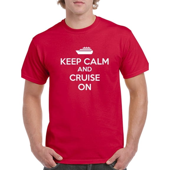 "Keep Calm And Cruise On" Cruise Graphic At Center Chest Men Red T-Shirt, Male Small
