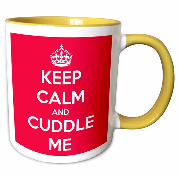 3drose, Keep Calm and Cuddle Me, Red and White, 11oz Two-tone Yellow Mug