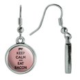 thumbnail image 1 of Keep Calm And Eat Bacon Pig Novelty Dangling Drop Charm Earrings, 1 of 1
