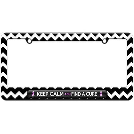 Keep Calm And Find A Cure Breast Cancer Awareness License Plate Tag Frame, Multiple Colors