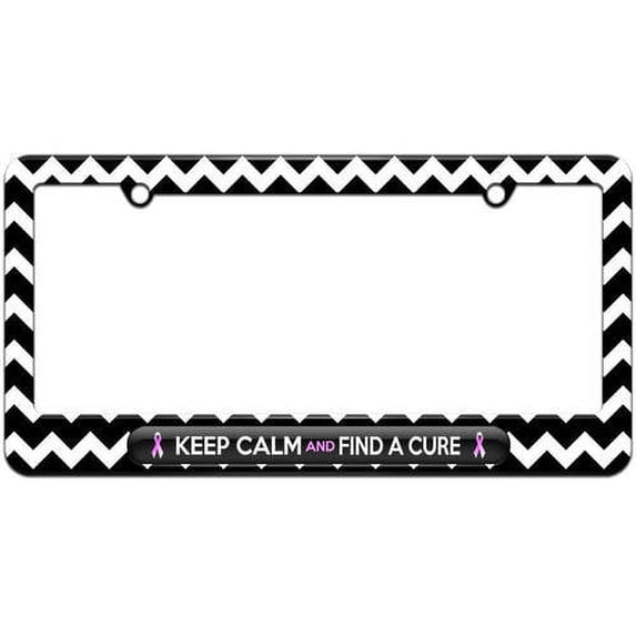 Keep Calm And Find A Cure Breast Cancer Awareness License Plate Tag Frame, Multiple Colors