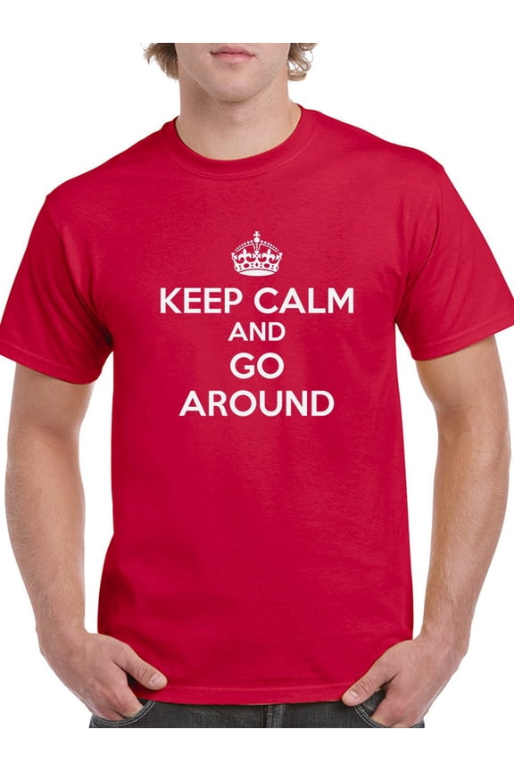 "Keep Calm And Go Around" Center Chest Crown Graphic Men Red T-Shirt, Male Medium