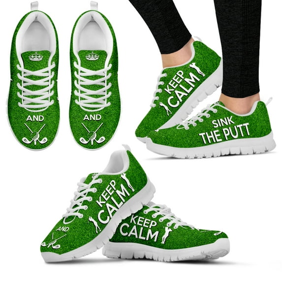 Keep Calm And Golf Sneakers Green Mosaic White Shoes Comfortable Lightweight Straps Casual Sneakers Love Shoes