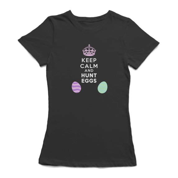 Keep Calm And Hunt Eggs Easter Graphic Women Black T-Shirt, Female XX-Large