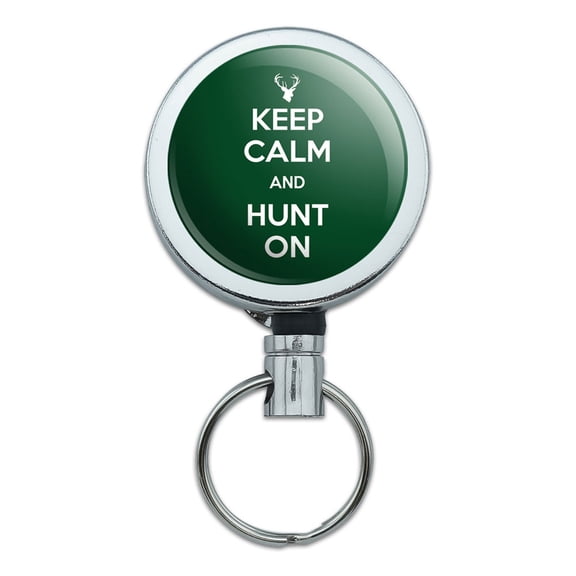 Keep Calm And Hunt On Deer Buck Hunting Retractable Belt Clip Badge Key Holder