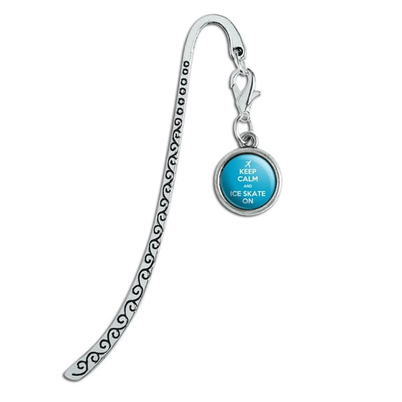 Keep Calm And Ice Skate On Skating Metal Bookmark Page Marker with Charm