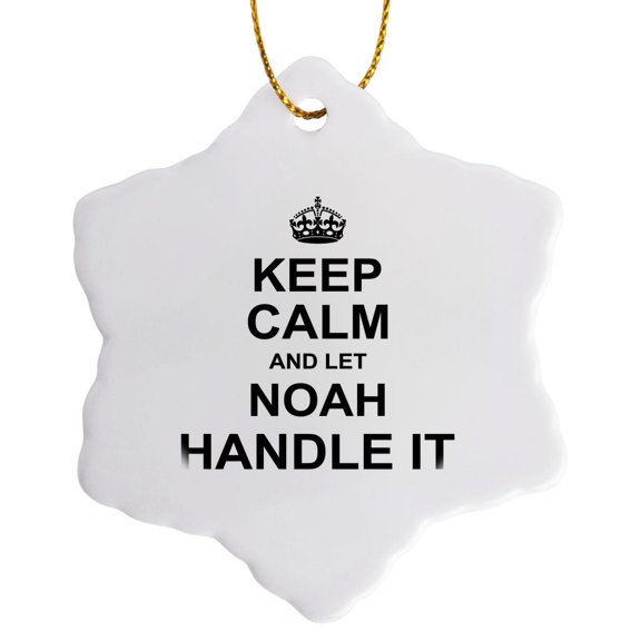 3drose, Keep Calm and Let Noah Handle It - Funny Personal Name, 3 inch Snowflake Porcelain Ornament