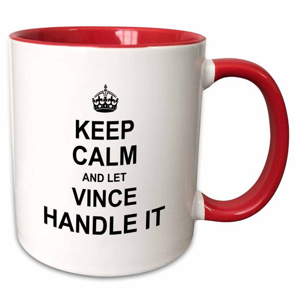 3drose, Keep Calm and Let Vince Handle It - Funny Personal Name, 11oz Two-tone Red Mug