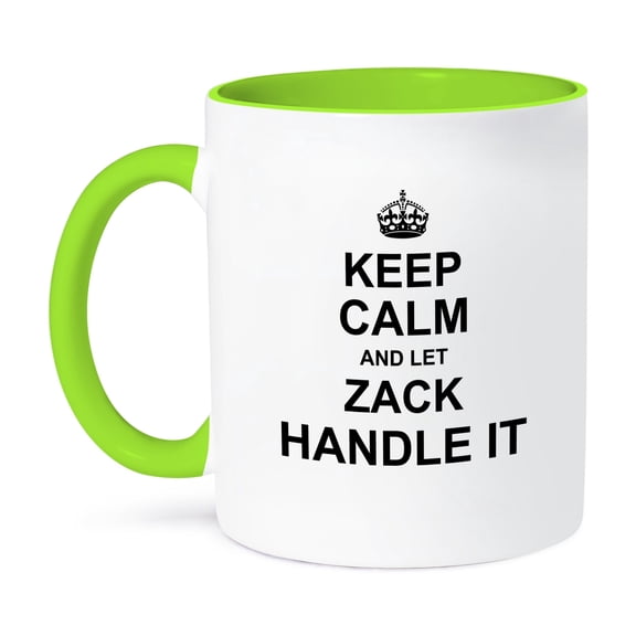 3dRose, Keep Calm and Let Zack Handle it - funny personal name, 15oz Two-Tone Green Mug