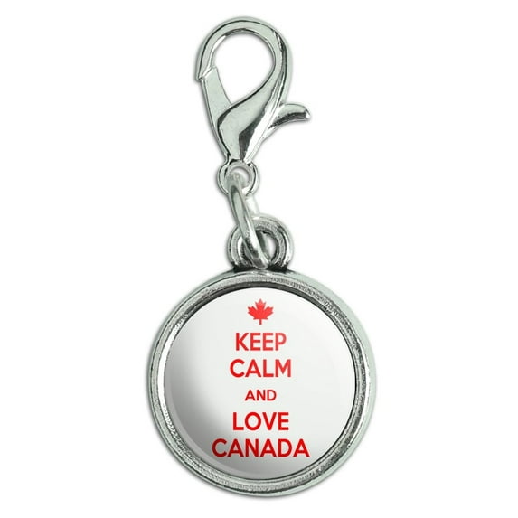 Keep Calm And Love Canada Maple Leaf Antiqued Bracelet Pendant Zipper Pull Charm with Lobster Clasp