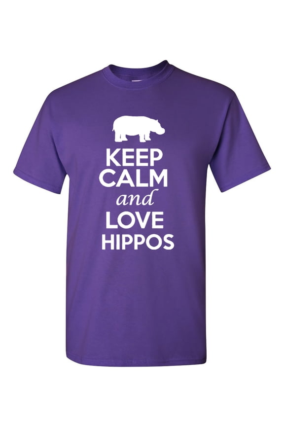 Keep Calm And Love Hippos Animals Novelty Statement Unisex Adult T-Shirt Tee