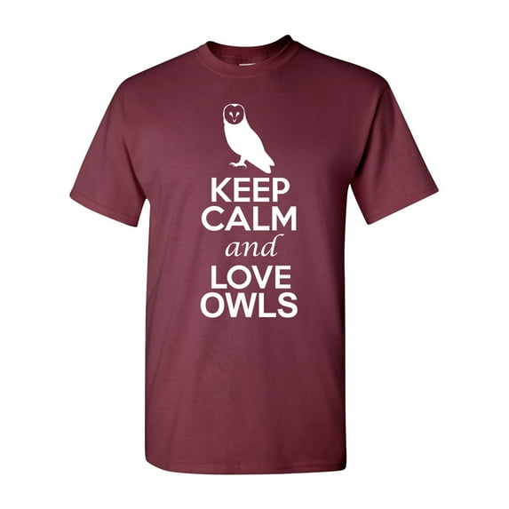 Keep Calm And Love Owls Animal Bird Lover DT Adult T-Shirt Tee