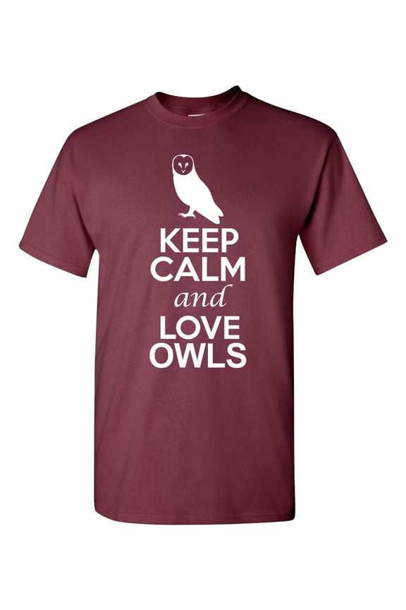 Keep Calm And Love Owls Animal Bird Lover DT Adult T-Shirt Tee
