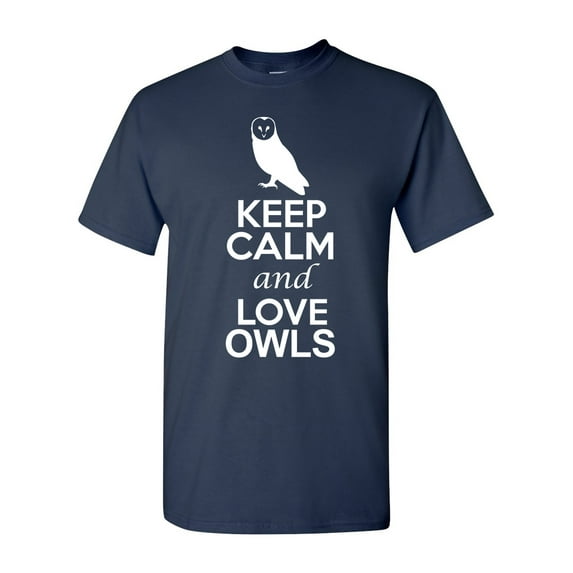 Keep Calm And Love Owls Animal Bird Lover DT Adult T-Shirt Tee