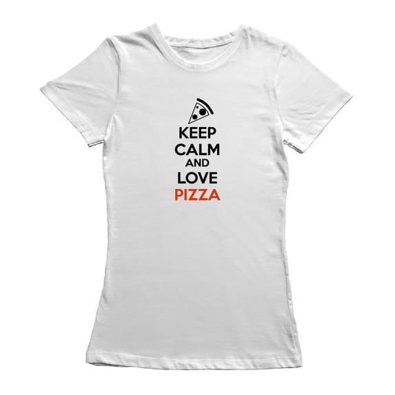 Keep Calm And Love Pizza Graphic Women White T-Shirt, Female Medium