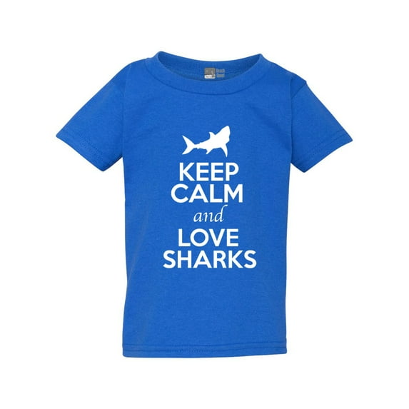 Keep Calm And Love Sharks Fish Animal Lover Toddler Kids T-Shirt Tee