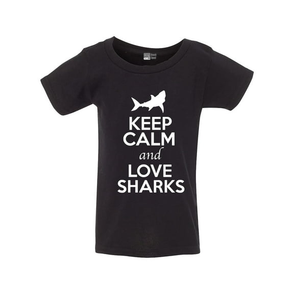 Keep Calm And Love Sharks Fish Animal Lover Toddler Kids T-Shirt Tee