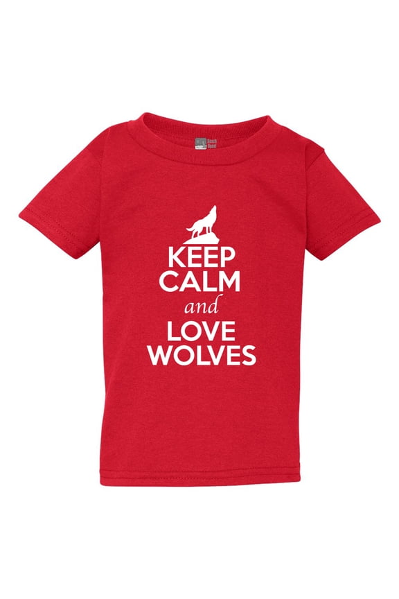 Keep Calm And Love Wolves Gray Wolf Animal Lover Funny Toddler Kids T-Shirt Tee