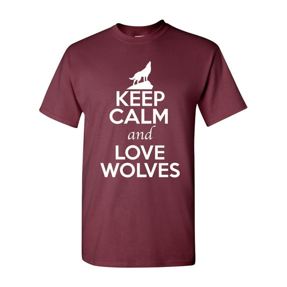 Keep Calm And Love Wolves Wolf Animal Lover Adult T-Shirt Tee