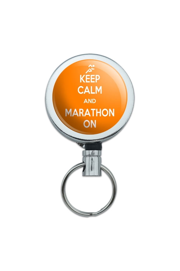 Keep Calm And Marathon On Runner Running Retractable Belt Clip Badge Key Holder