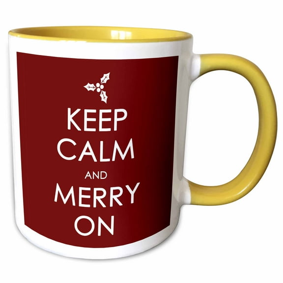 3drose, Keep Calm and Merry On, 15oz Two-tone Yellow Mug
