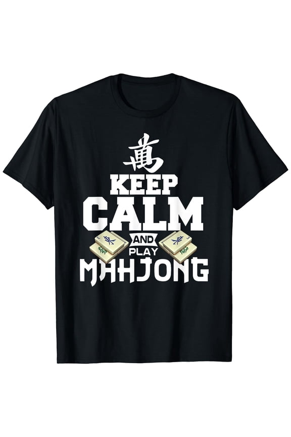 Keep Calm And Play Mahjong Funny Short Sleeve Round Neck Black T-shirt