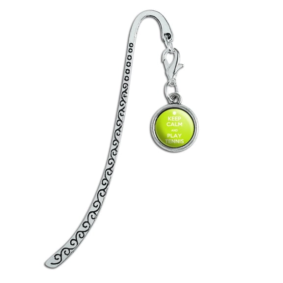 Keep Calm And Play Tennis Sports Metal Bookmark Page Marker with Charm