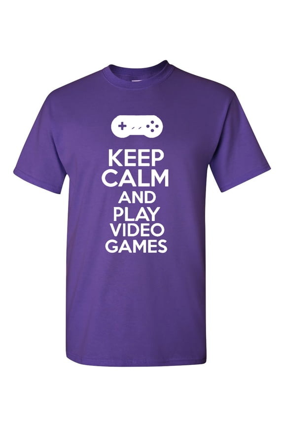 Keep Calm And Play Video Games Gamer Novelty Statement Unisex Adult T-Shirt Tee