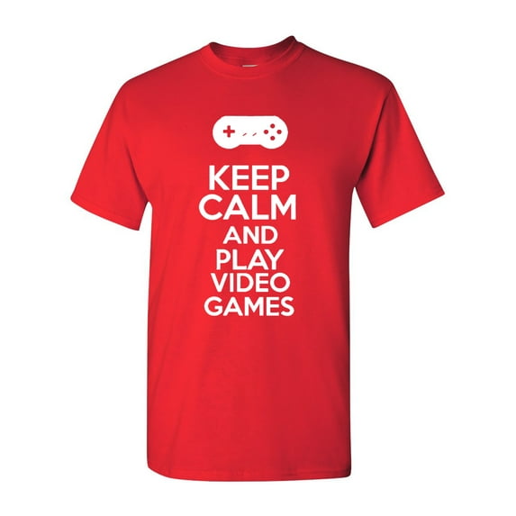 Keep Calm And Play Video Games Gamer Novelty Statement Unisex Adult T-Shirt Tee