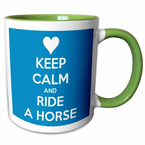3drose, Keep Calm and Ride a Horse, Blue and White, 11oz Two-tone Green Mug