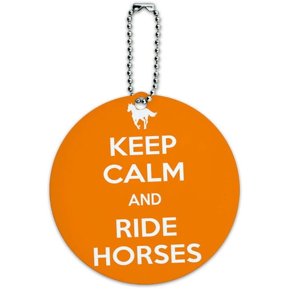 Keep Calm And Ride Horses Horseback Riding Round Luggage ID Tag Card for Suitcase or Carry-On