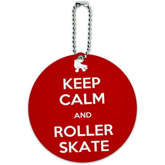 Keep Calm And Roller Skate Derby Round Luggage ID Tag Card for Suitcase or Carry-On