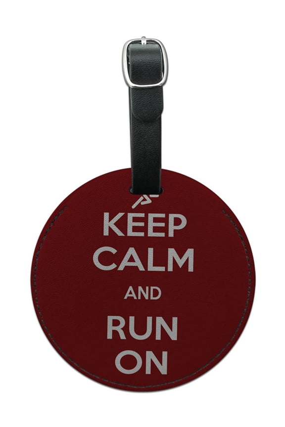Keep Calm And Run On Marathon Runner Round Leather Luggage ID Bag Tag Suitcase
