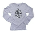 thumbnail image 1 of Keep Calm And Skate On Skateboard Graphic Women's Long Sleeve Grey T-Shirt, 1 of 2