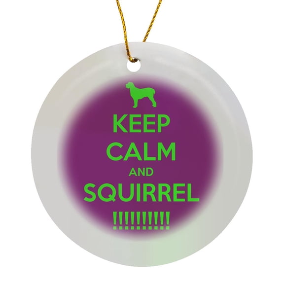 Keep Calm And Squirrel, Purple And Green, Circle Porcelain Ornament